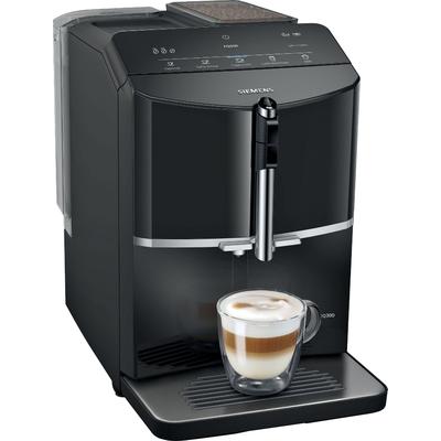 SIEMENS Kaffeevollautomat "EQ300 TF301E19, viele Kaffeespezialitäten, OneTouch-Funktion", schwarz (piano schwarz), B:25,1cm H:38,3cm T:43,3cm, Kaffeevollautomaten, Milchaufschäumer, Keramikmahlwerk, klavierlack schwarz, Kaffeevollautomat
