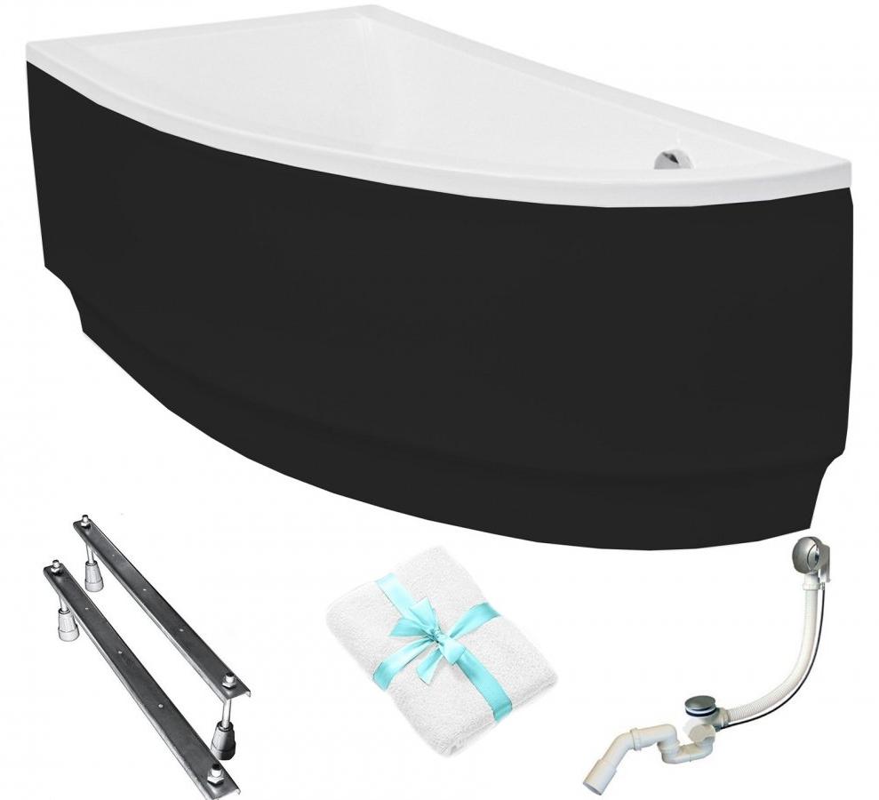 Aqua For You | Besco Asymmetrische Badewanne Praktika Links - 150x70 Cm - mit Verkleidung - mit Siphon - mit Beinen - Antibakterielle Beschichtung