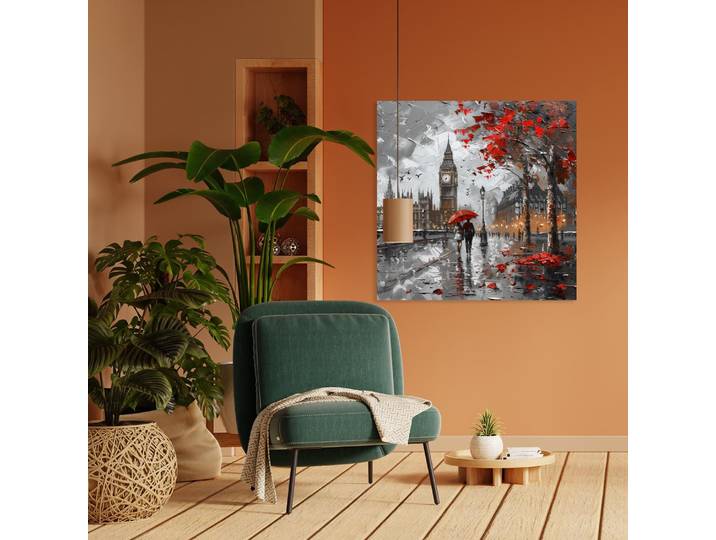 Leinwandbild QUEENCE Big Ben im Herbst , grau, B:40cm H:40cm T:1,5cm, Canvas, Holz, Bilder, Leinwandbild