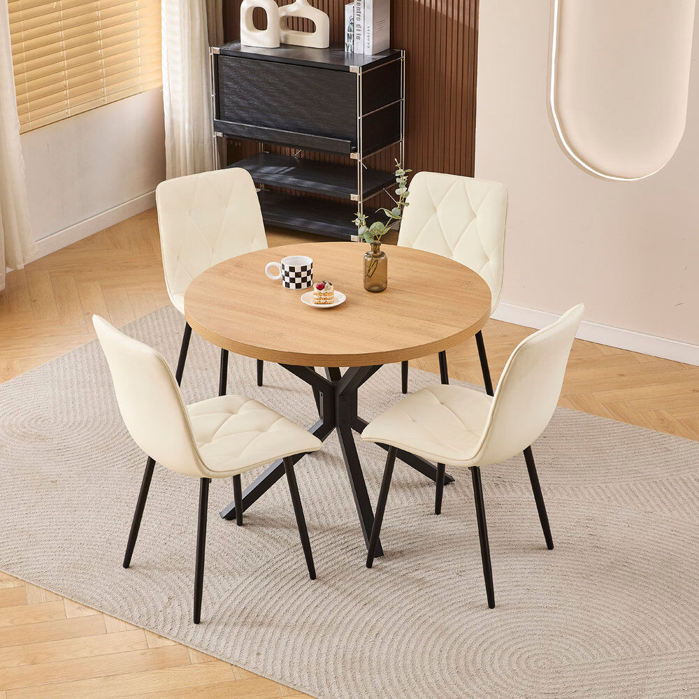 Brambly Cottage Dining Set Argyle Grid White Leather Chairs#4