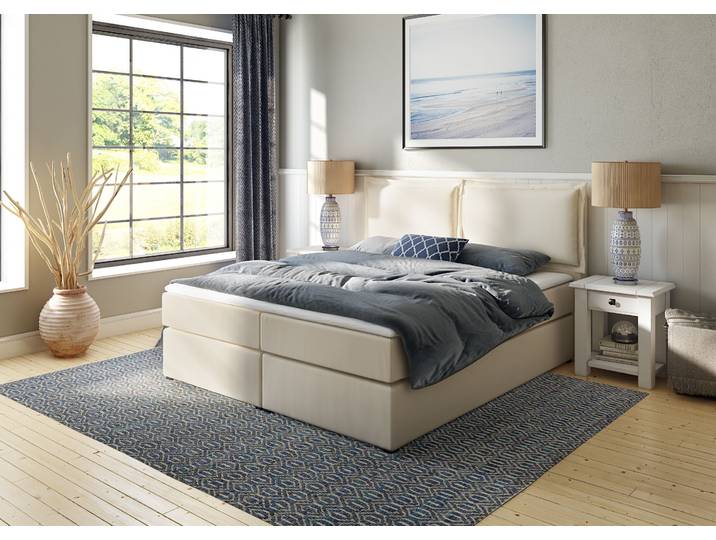 Boxspringbett HOME AFFAIRE Lysann , beige, B:187cm L:215cm, Komplettbetten, Boxspringbett, 5fach verstellbares Kopfteil, in 4 Breiten, 3 Matratzenarten