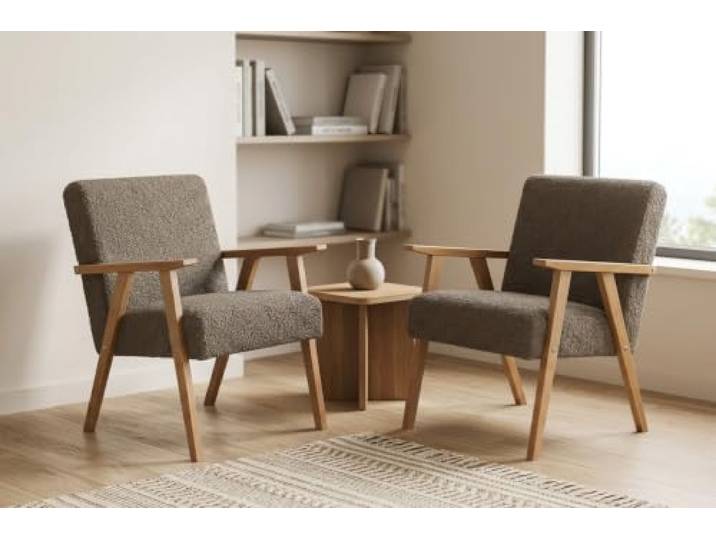 Family Meble 2er-Set Sessel Soler Angel – 2 Retro-Sessel im Vintage-Stil mit Stoff-Bezug – Braun · 5