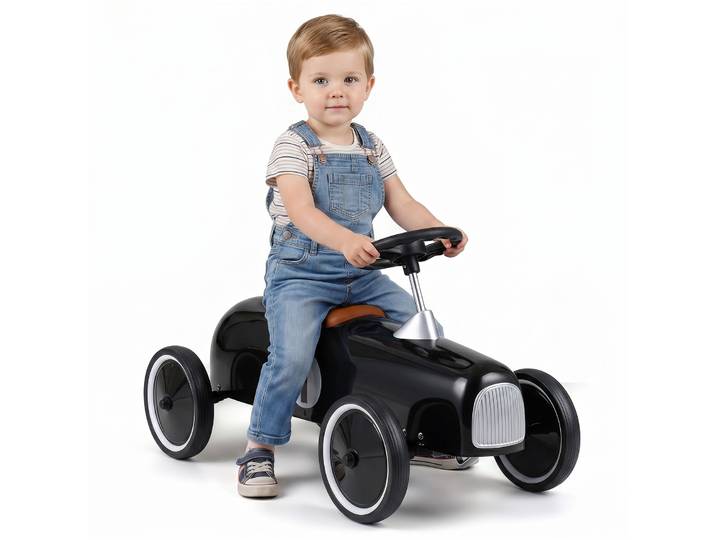 Bordeauxrode Vintage Raceauto voor Kinderen Vanaf 18 Maanden Loopauto voor Kinderen Draaibaar Stuur Zwart