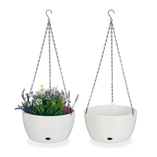 Relaxdays set van 2 hangpotten met opvangbakjes, wit, H 67 x B 28,5 cm