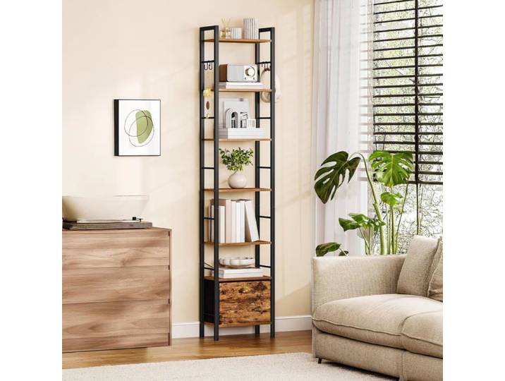 Bibliothèque Bibliothèque Verticale à 7 Niveaux avec 1 Tiroir Étagère Ouverte Convient à l'étude Salon Chambre Marron Rustique