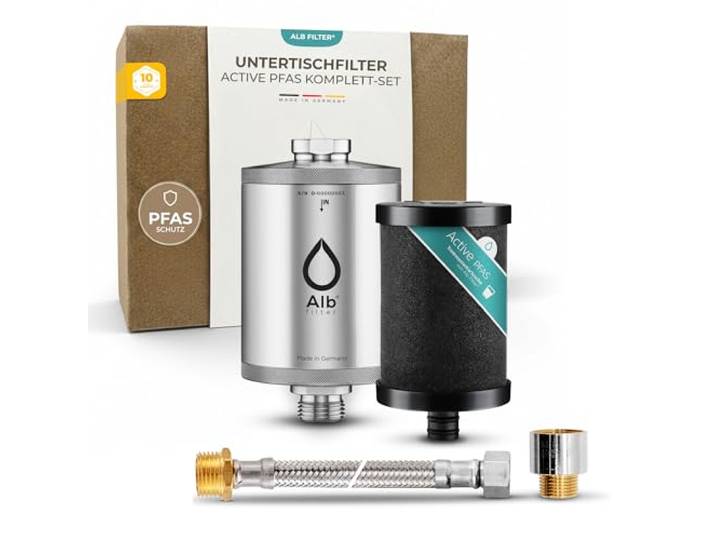 Alb Filter UNTERTISCH ACTIVE PFAS Wasserfilter Küche PFAS- & Schadstoffreduktion, Schutz vor 80+ Stoffen, Untertischfilter Küche, Anschluss-Set Standard, Made in Germany