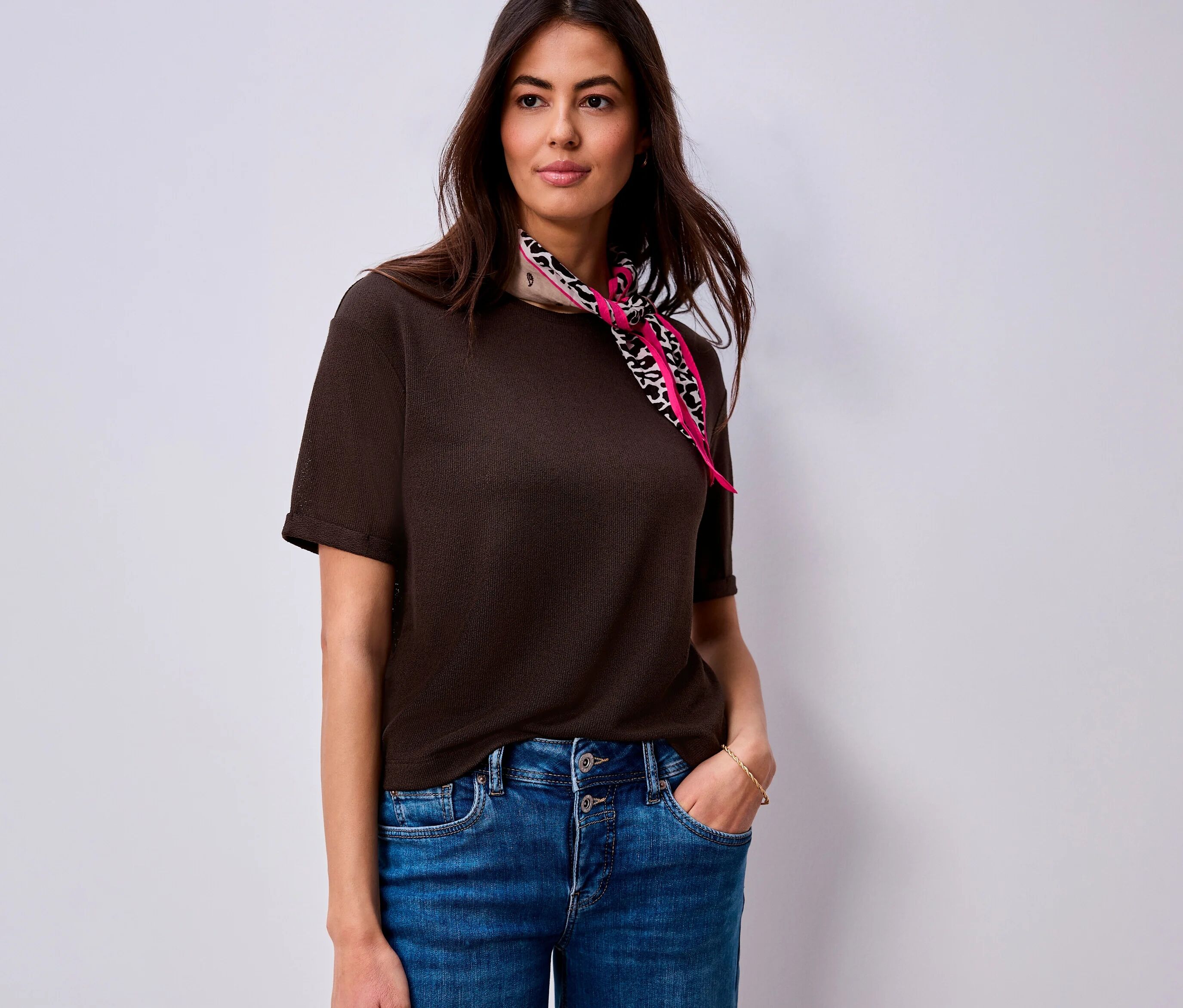 Street One T-Shirt - Damen - Gr. 42 - dunkelbraun