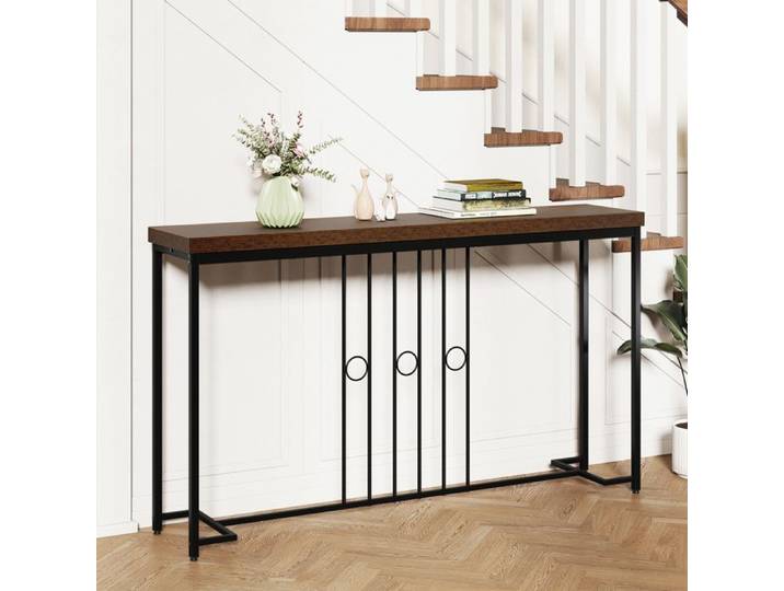 Console d'Entrée COSTWAY - Style Industrielle 140 x 30 x 81 cm (L x l x H) Cardre en Métal pour Salon et Couloir