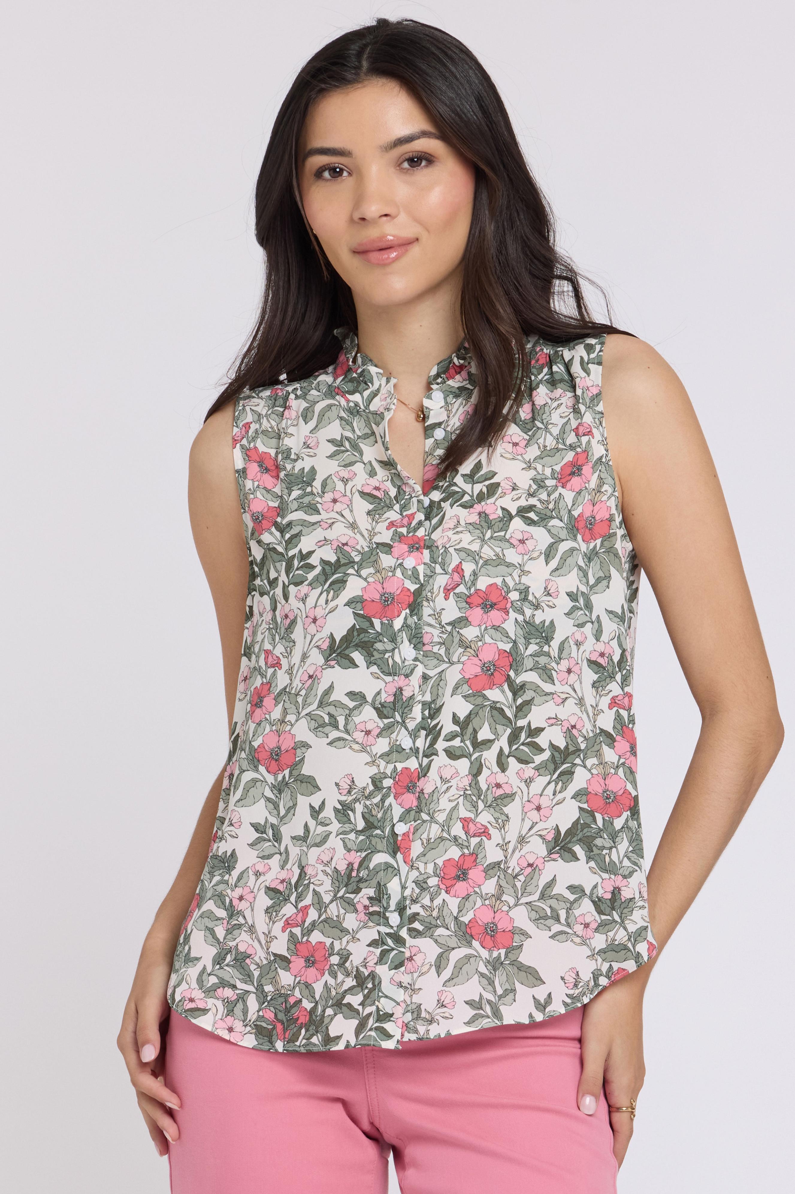Ärmellose Bluse mit Rüschenausschnitt