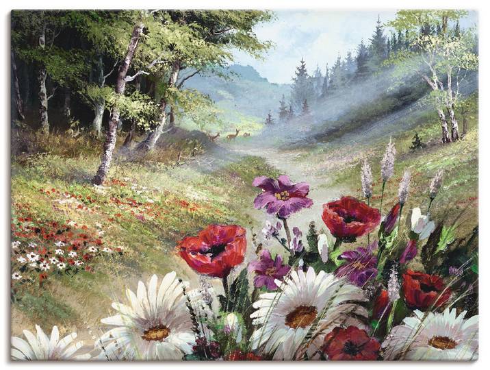 Leinwandbild ARTLAND Rehe im Hintergrund , grün (farbe bild(er): grün), B:80cm H:60cm, Bilder, Leinwandbild, auf Holzrahmen gespannt