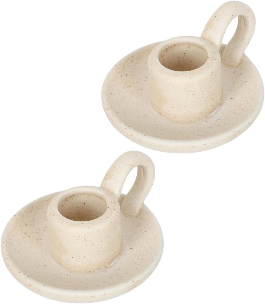 Set van 2 Keramische Kandelaars in Scandinavische Stijl - Beige
