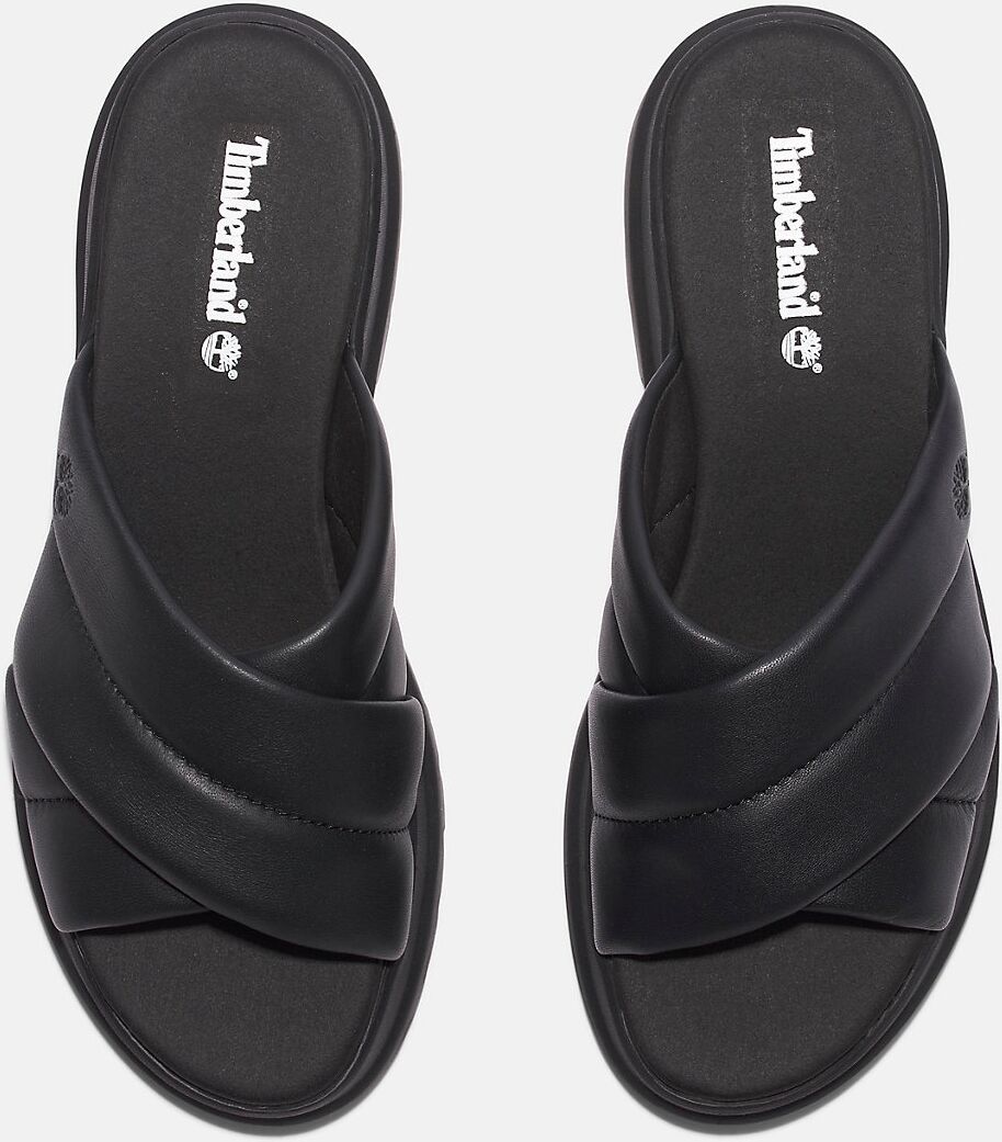 Sandale TIMBERLAND "London Vibe SLIDE SANDAL", Damen, Gr. 37,5 (6,5), schwarz (blk full gra), Leder, Schuhe Sandale blk full gra 37,5 (6,5)