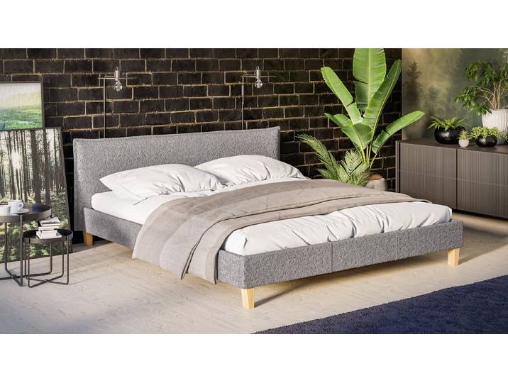 S-Style Möbel Polsterbett Salvatore, Boucle Stoff und Füße aus Massivholz, Hochelastischer Polyuretanschaum