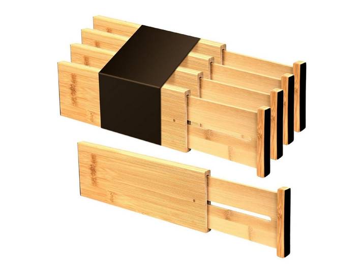 LuxusKollektion Schubladeneinsatz Schubladenteiler Bambus 10,1cm Federbelastet Naturfarbe klein (10H cm) (4 St)