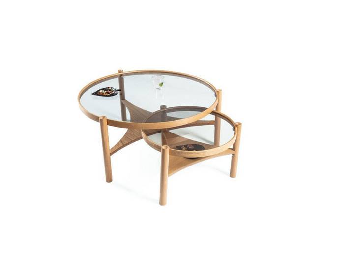JVmoebel Couchtisch Moderne runde Couchtische aus Holz und Glas für elegantes Wohnen (Set, 2-St., 2x Couchtische), Made in Europa