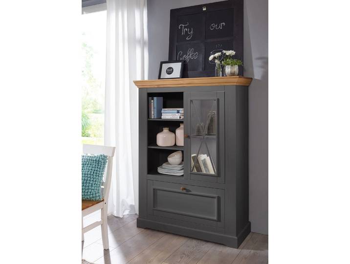 Highboard 108x152cm 'Zürich II' Kiefer massiv grau WZ-0133