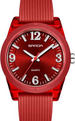 Friendly Fresh Finds Transparent Children's Quartz Watch Waterproof, Night Light Feature, And Durable For Leisure & Student Use red