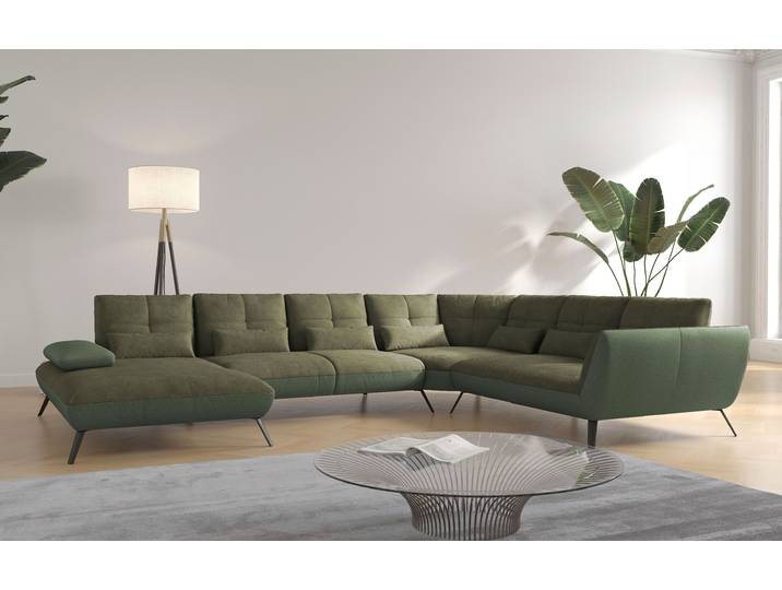 Wohnlandschaft GOODPRODUCT Mikado U-Form , grün (olive), B:376cm H:88cm T:297cm, 100% Polyester, Sofas, Wohnlandschaft, inkl. Sitztiefenverstellung und Armteilverstellung