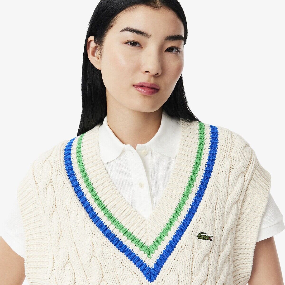 LACOSTE Pull tennis côtelé sans manches à col V
