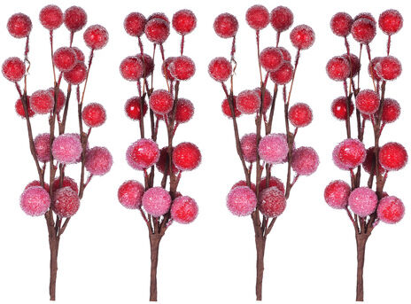 Beeren-Zweige, rot, geeist, 4 Stück