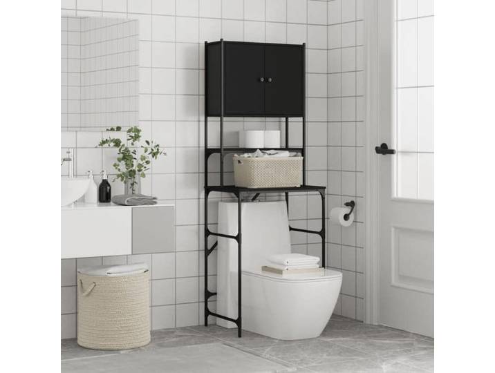 (ON SALE)Armoire haut de salle de bain Meuble de machine à laver noir 68x48 5x194 cm 18594