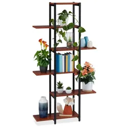 Relaxdays Pflanzenregal mit 6 Ablagen Braun,Schwarz