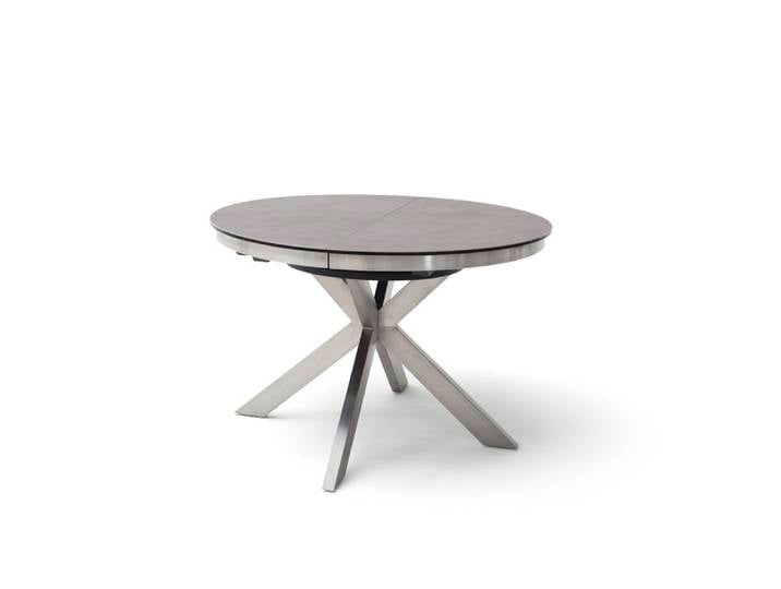MCA Winnipeg Ausziehtisch Keramik Ø 120/160x76 cm, runder Tisch, klassisch, modern, silberner Fuß