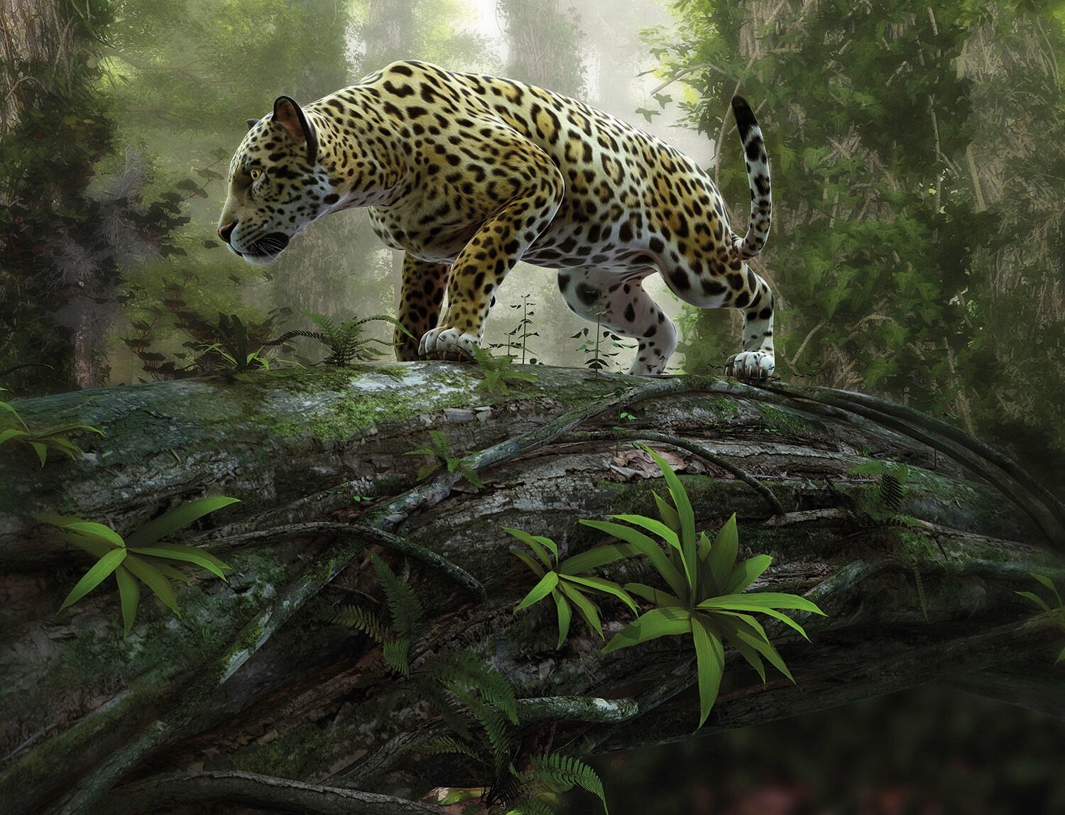 Fototapete PAPERMOON "Jaguar on the Prowl", bunt, B:2,5m L:1,86m, Vlies, Tapeten, Fototapete