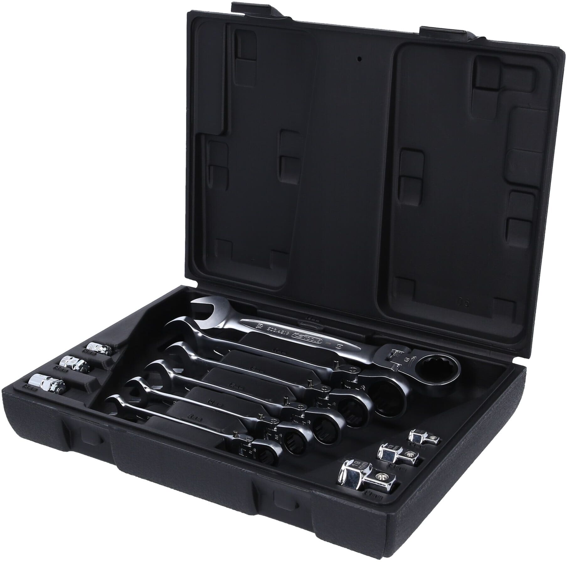 KS Tools GEARplus Gelenk-Ratschenringmaulschlüssel-Satz, 12-teiligfeststellbar mit Adapter (503.4867)