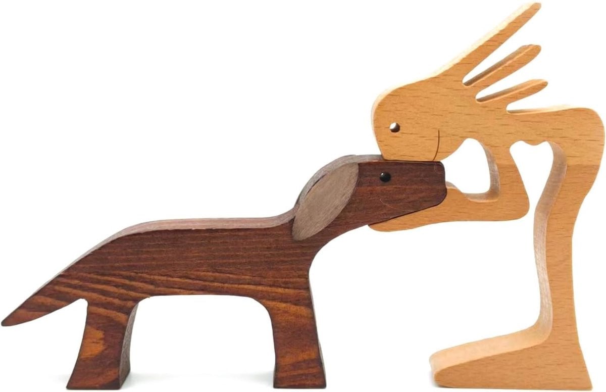 Handgemaakte houten hondenfiguur voor decoratie van uw huis of kantoor