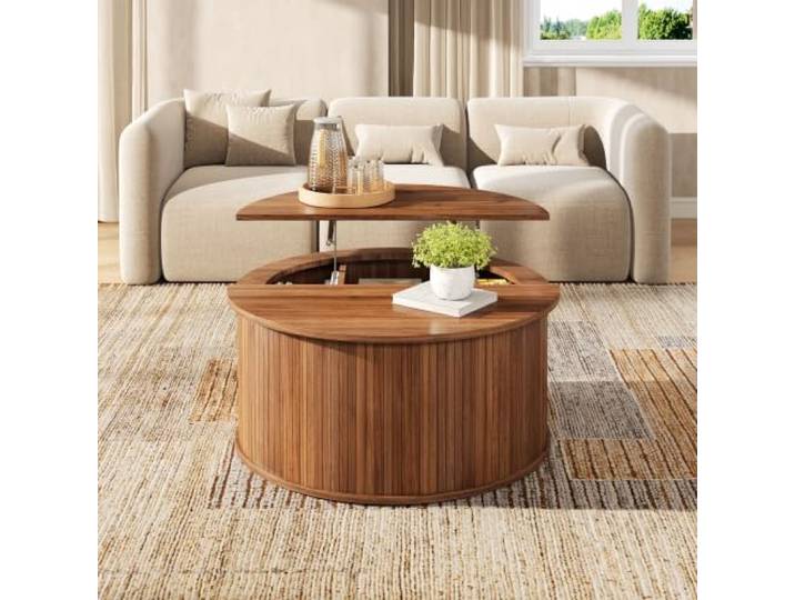 Couchtisch Wohnzimmertisch Kaffeetisch MDF rund höhenverstellbar Stauraum
