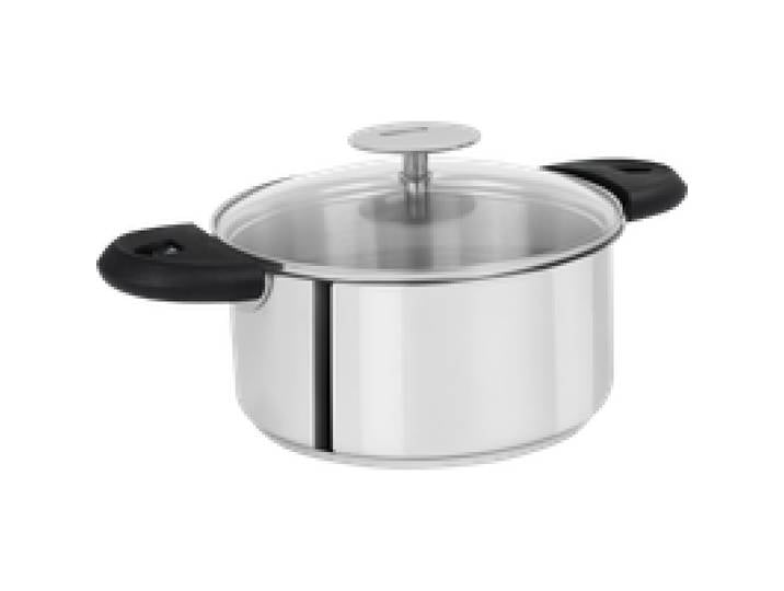 Faitout inox 24 cm MUTINE amovible + 1 Couvercle en verre PLATINE + 2 anses MUTINE 02 noires