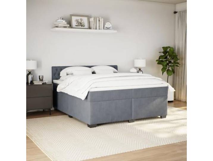 KTHLBRH Boxspringbett 200 x 200 cm mit verstellbarem Kopfteil dunkelgrau Weicher Samt, Taschenfederkernmatratze, waschbarer Matratzenbezug, 2 Stück