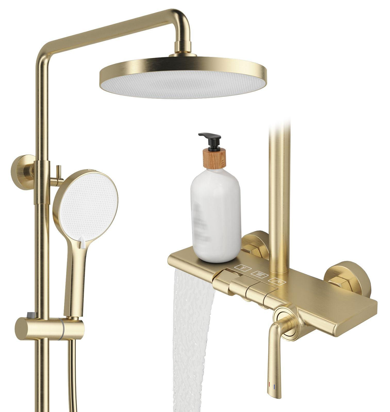 Dripio Douchesysteem met koperen afwerking, 252 mm douchekop en 4-standshanddouche met toetsbediening