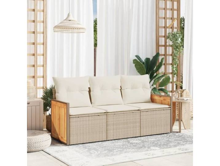 ABIL Salon de jardin avec coussins 3 pcs beige résine tressée AB3227437 AB001