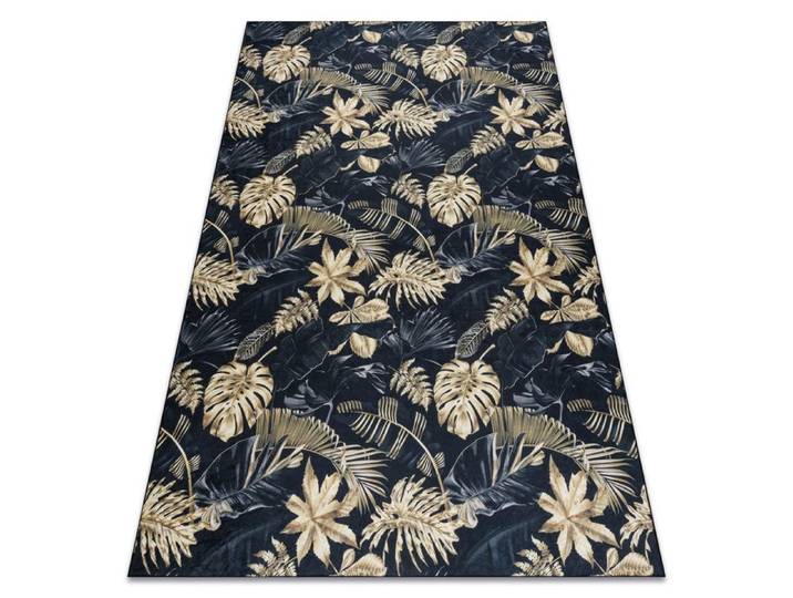 Tapis lavable ANDRE 1311 Feuilles de monstère antidérapant - noir / or - 80x150 cm