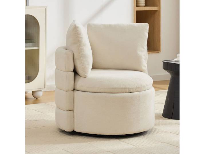 Fauteuil Pivotant En Chenille Ivoire Fauteuil Moderne FloraGrace Pour Salon Ou Chambre Avec Rangement Cache 72x66.5x76cm