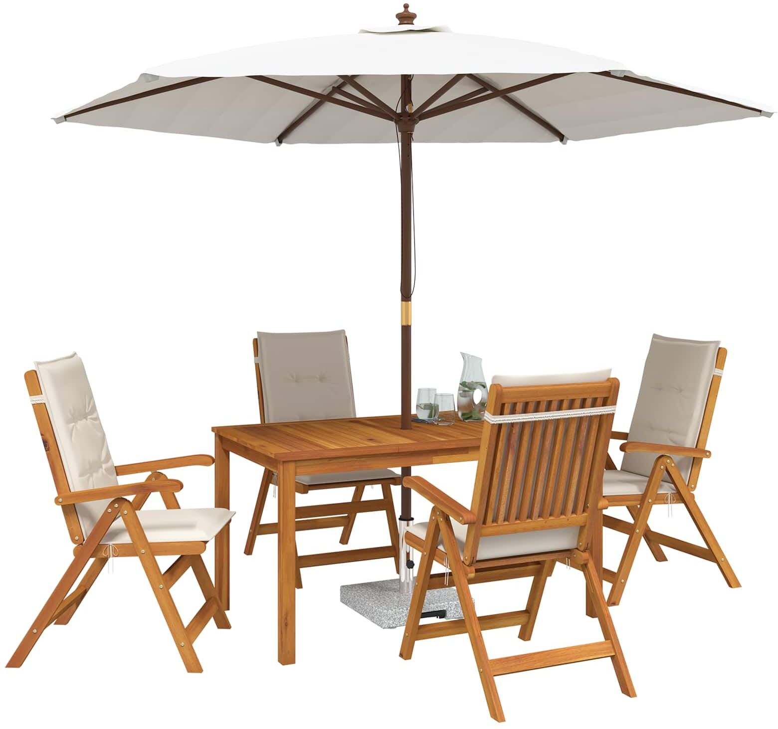 vidaXL 5-Piece Garden Dining Set 4 place Crème Bois d'Acacia Massif