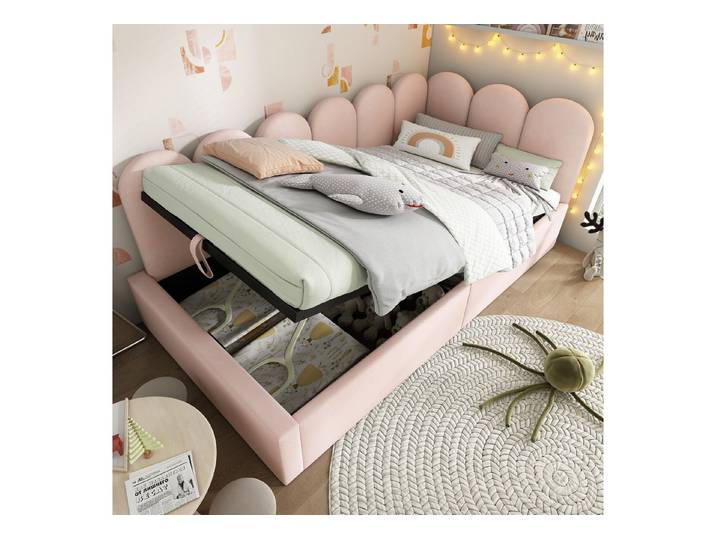 HAUSS SPOLE Polsterbett Daybett 90x200 cm mit hydraulischem Stauraum, Rosa, ohne Matratze (Daybett, Tagesbett, Schlafsofa, 1-tlg., mit hydraulischem Stauraum), 90x200 cm