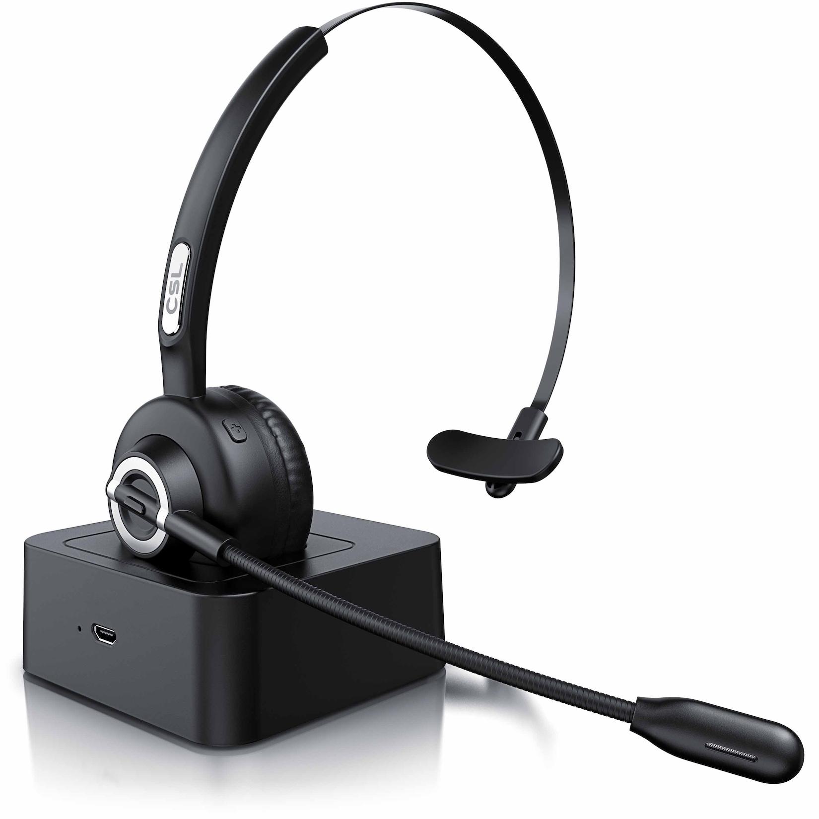 CSL - kabelloses Headset mit Ladestation - Mono Bluetooth Headset mit Mikrofon - USB Ladeport - Multipoint, Rauschunterdrückung - leicht