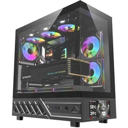 Darkflash Tech DarkFlash DS950V computer case with display (black) + 6 fans (ATX, mATX, Mini-ITX), PC Gehäuse, Schwarz