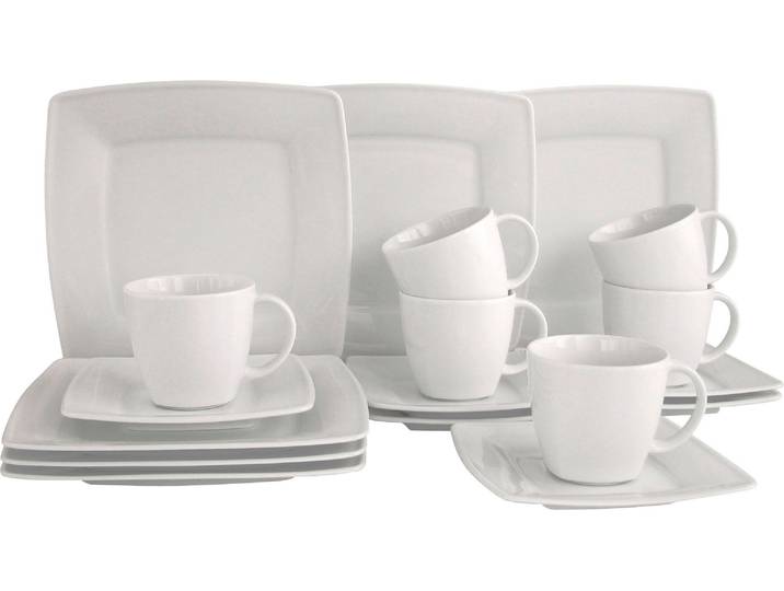 Kaffeeservice CREATABLE Victoria Weiss , weiß, 18 Stk., Porzellan, Geschirr-Sets, Kaffeeservice, abgerundete, quadratische Form