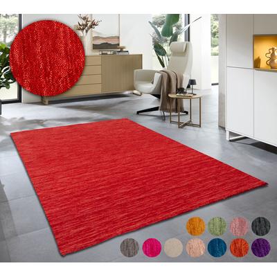 Wollteppich THEKO "Holi", rot, B:40cm H:13mm L:60cm, Schurwolle, Teppiche, Uni-Farben, leicht meliert, reine Wolle, handgewebt mit Knüpfoptik
