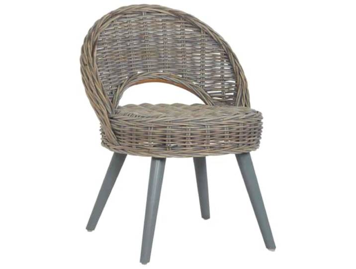 NLQMSU Sessel aus Rattan Kubu grau mit Füßen aus Holz Bequemer Sitzkomfort, pflegeleicht, stabil, einfache Montage, natürlicher Stil, vielseitig einsetzbar