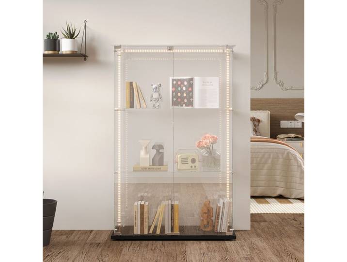Vitrine en Verre avec Led Meuble Vitrine en Verre Armoire Vitrine Salon Vitrine Meuble-YLSZHYR-2 Portes 3 éTages Noir