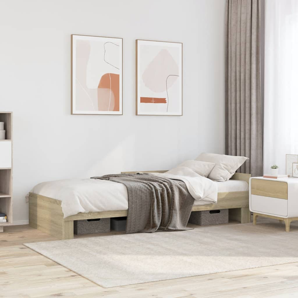 17 Stories Bed Frame Without Mattress Engineered Wood Sonoma oak 203 x 102 cm