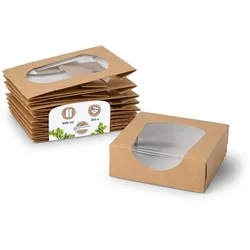 BIOZOYG 250 Stück braune Karton-Schachteln 600ml Geschenkboxen Pralinenschachteln, Kuchenverpackungen, mit Bio-Fenster für Patisserie und Pralinen