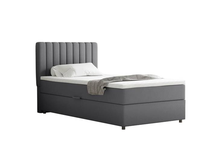 Homesy Boxbett Everest 100 x 200 cm Einzelbett mit hochwertiger Bonell-Matratze und Topper cappuccino, Dunkelgrau, Holz, Mode, H3, 100x200 cm, Schlafzimmer, Betten, Boxspringbetten