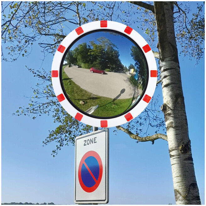 Moravia Rétroviseur de circulation rond en acier inoxydable 600 mm cadre rouge/blanc + collier 76 mm (242.22.647)