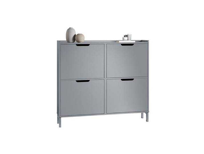 SoBuy Meuble à Chaussures 4 Abattants Fin et Compact – Rangement d'Entrée Design pour 12-20 Paires – Gris 100x19x91cm FSR100-HG